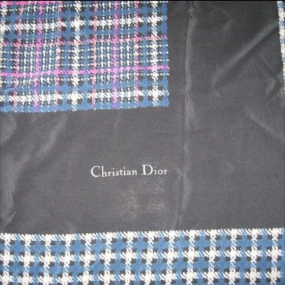 ❤️CHRISTIAN DIOR XL 56 x 54 Navy Pink Runway Silk Scarf Piano Shawl Wrap - Picture 2 of 8